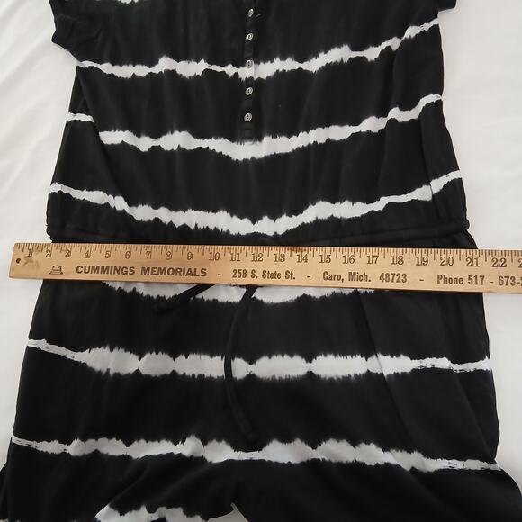 American Living XL black and white striped shorts romper 100% cotton drawstring - Picture 11 of 13